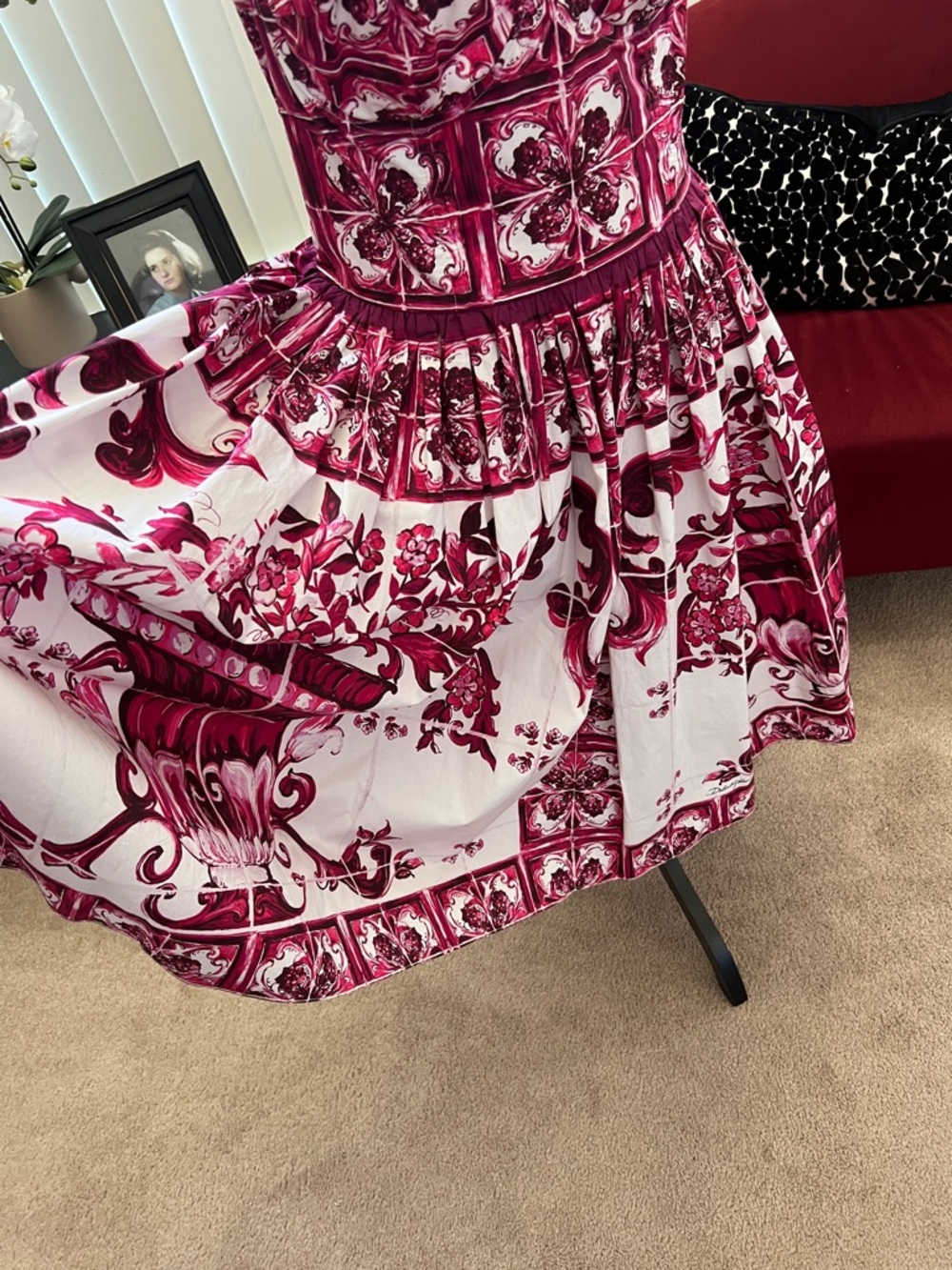 Dolce & Gabbana Pink and White Maiolica Print Dress - Picture 5 of 12